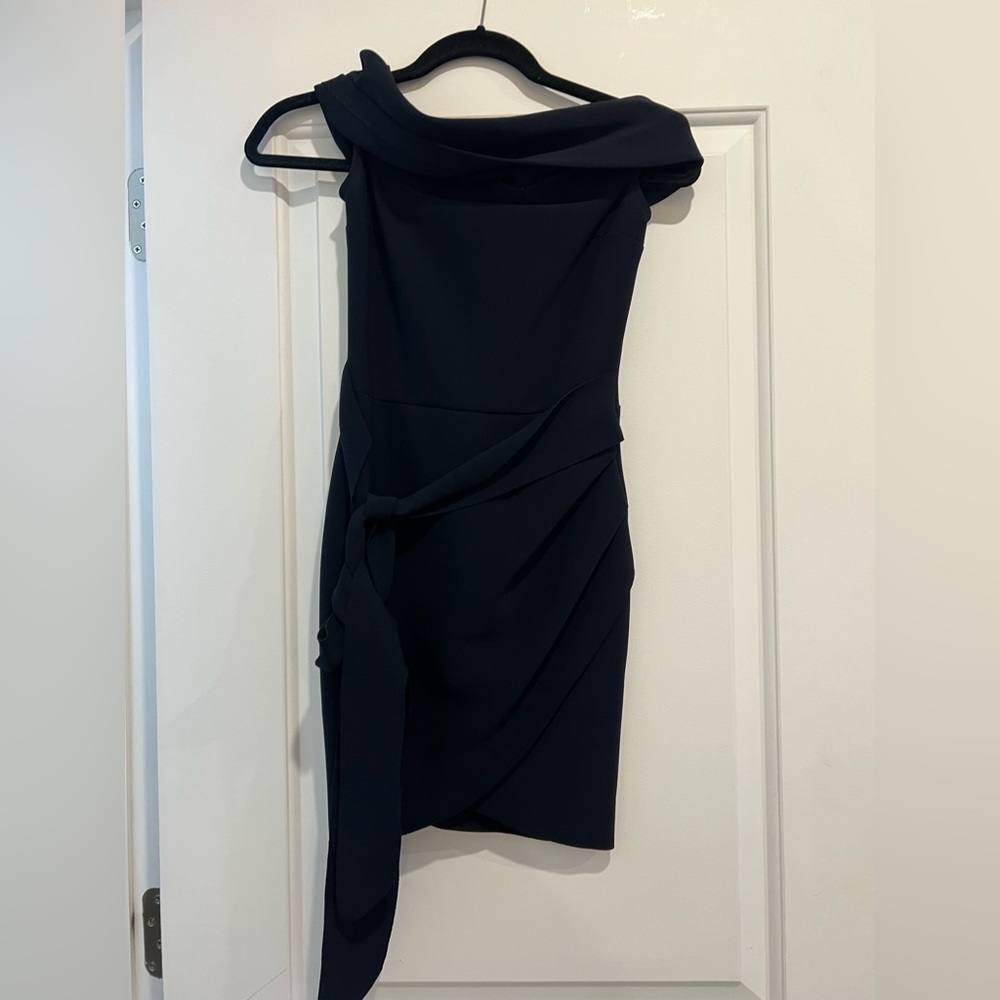 Bec + Bridge Navy Off-the-Shoulder Sheath Dress